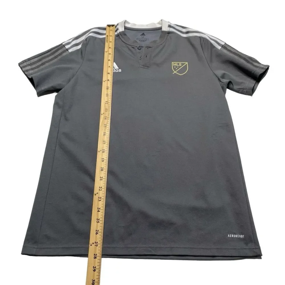 Adidas Aeroready MLS Major League Soccer Shirt Gray Three Stripe Sz M